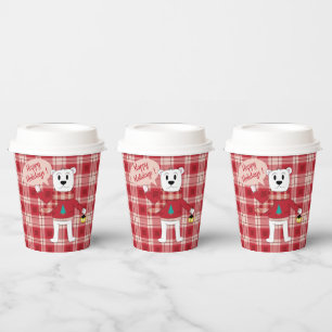 Cartoon Polar Bear with a Lantern   Red Plaid  Paper Cups
