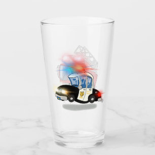 Cartoon Police Car and Fire Truck Glass