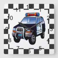 Cartoon Police Car On A Checked Background