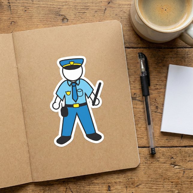Cartoon Police Officer Fun Law Enforcement  Square Sticker (Creator Uploaded)