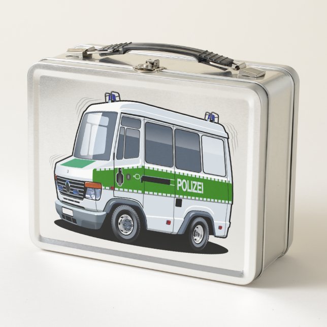 Cartoon Police Van Metal Lunch Box (Front)