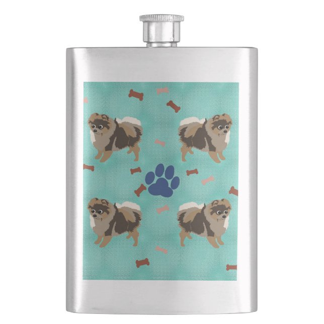 Cartoon Pomeranian Hip Flask (Front)