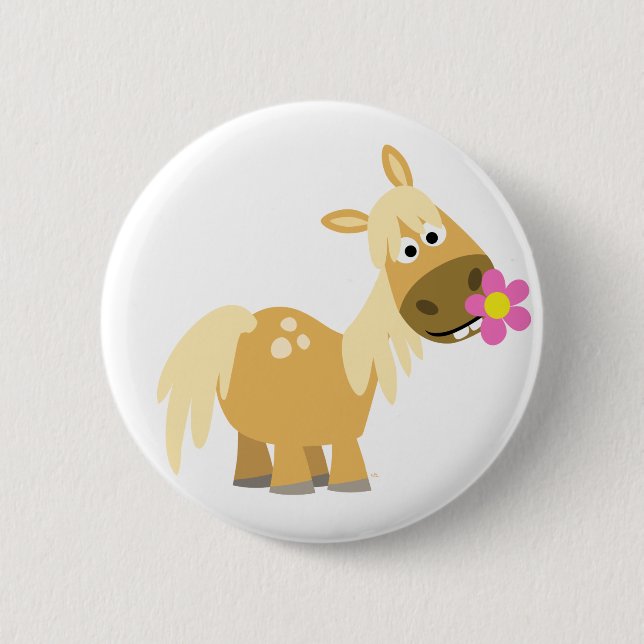 Cartoon Pony and Flower button badge (Front)