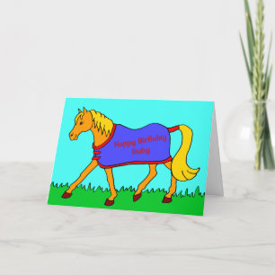 Cartoon Pony with Message on Rug Birthday Card