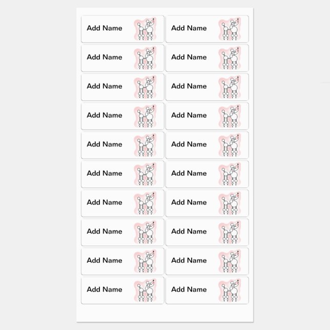 Cartoon Poodle Name Tags and Labels (Sheet)