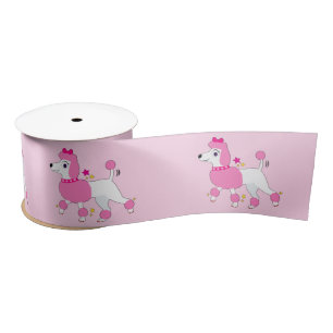 Cartoon Poodle with Pink Hair and Bow 3" Satin Ribbon