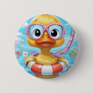 Cartoon Pool Party Duck with Snorkel and Swim Gear 6 Cm Round Badge