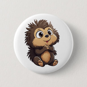 Cartoon porcupine illustration 6 cm round badge