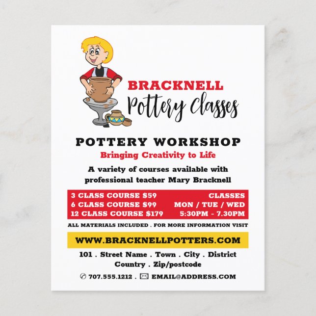 Cartoon Potter, Pottery Classes, Potters Advert Flyer (Front)