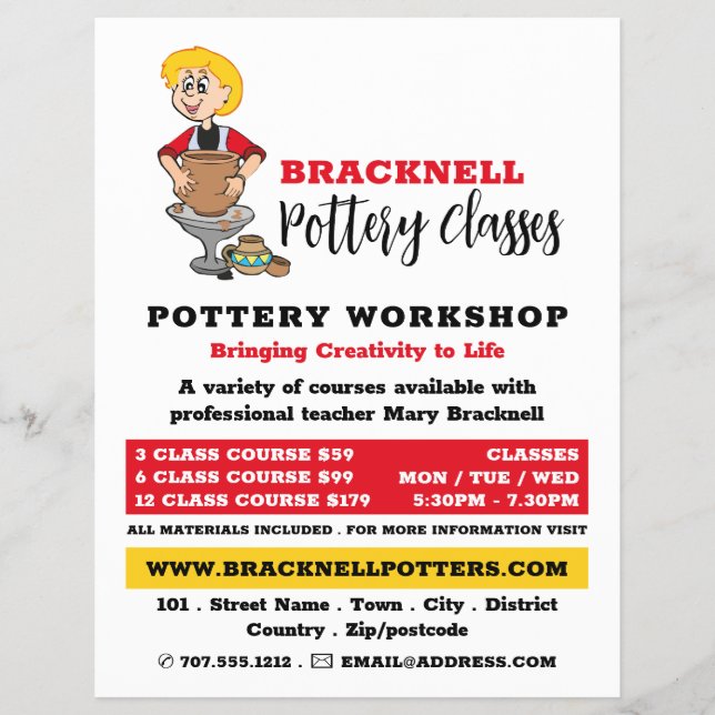 Cartoon Potter, Pottery Classes, Potters Advert Flyer (Front)