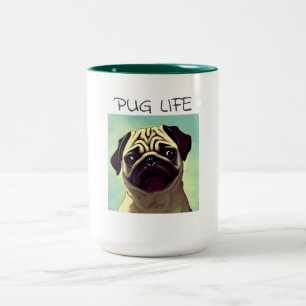 Cartoon Precious and Cute Puppy Pug Face Portrait Two-Tone Coffee Mug
