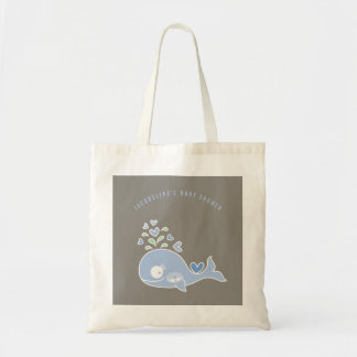 Cartoon Pregnant Blue Mummy Whale Boy Baby Shower Tote Bag