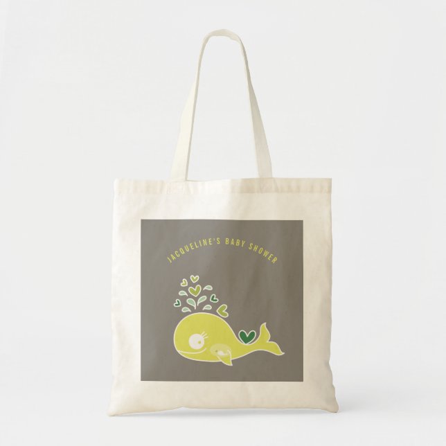 Cartoon Pregnant Green Mummy Whale Baby Shower Tote Bag (Front)