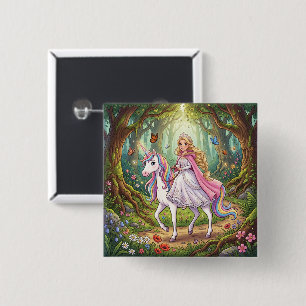 Cartoon Princess Riding on the Unicorn 15 Cm Square Badge