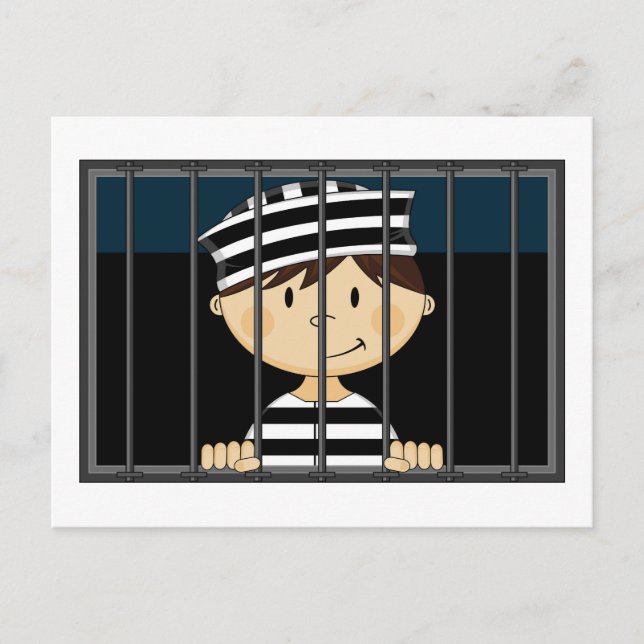 Cartoon Prisoner in Jail Cell Postcard (Front)