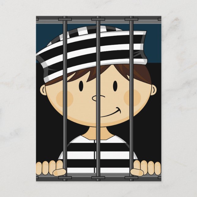 Cartoon Prisoner in Jail Cell Postcard (Front)