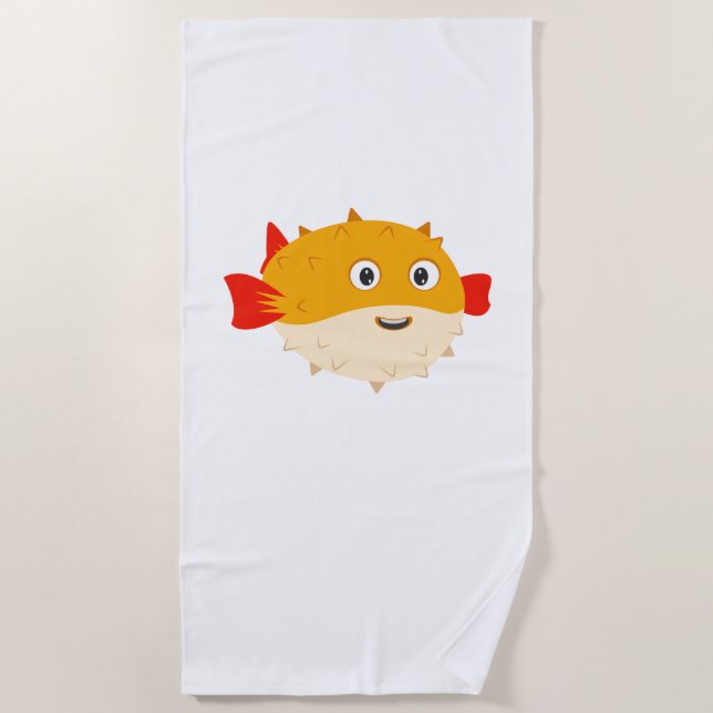 Cartoon Pufferfish Beach Towel (Front)