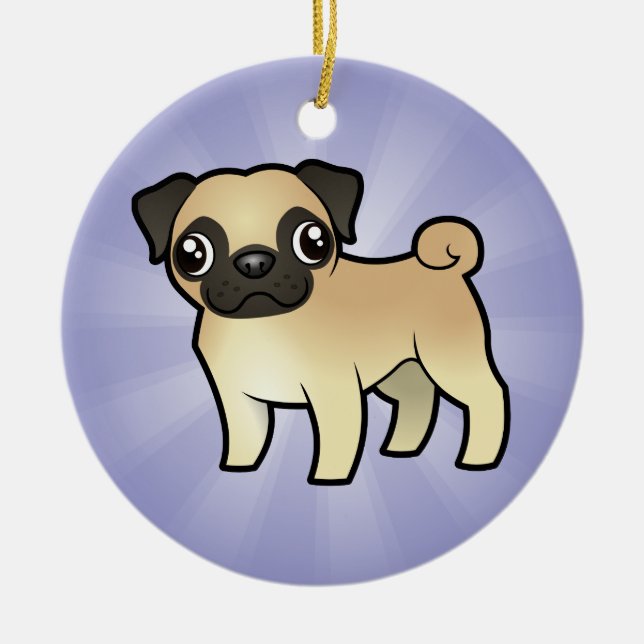 Cartoon Pug (add your own message) Ceramic Tree Decoration (Front)