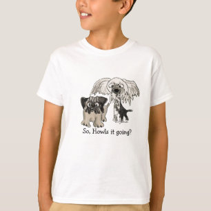Cartoon Pug and Crested Chinese Puppy T-Shirt