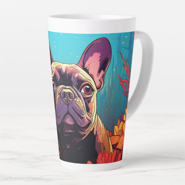 Cartoon Pug in a Garden Latte Mug (Right Angle)