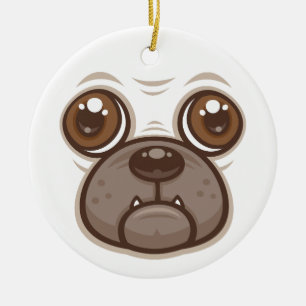 Cartoon Pug Mug Puppy Dog Face Ceramic Tree Decoration