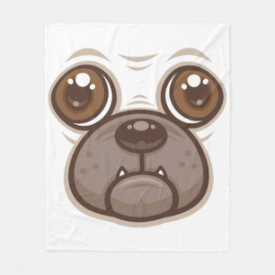 Cartoon Pug Mug Puppy Dog Face Fleece Blanket