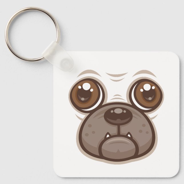 Cartoon Pug Mug Puppy Dog Face Key Ring (Front)