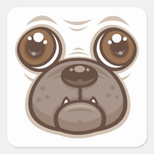 Cartoon Pug Mug Puppy Dog Face Square Sticker