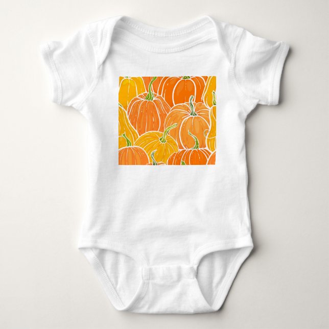 Cartoon pumpkin, cute autumn pattern. baby bodysuit (Front)