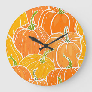 Cartoon pumpkin, cute autumn pattern. large clock