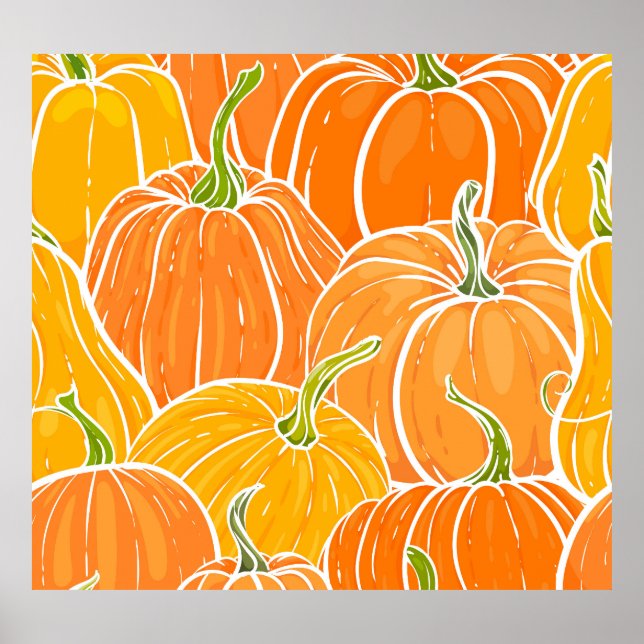 Cartoon pumpkin, cute autumn pattern. poster (Front)