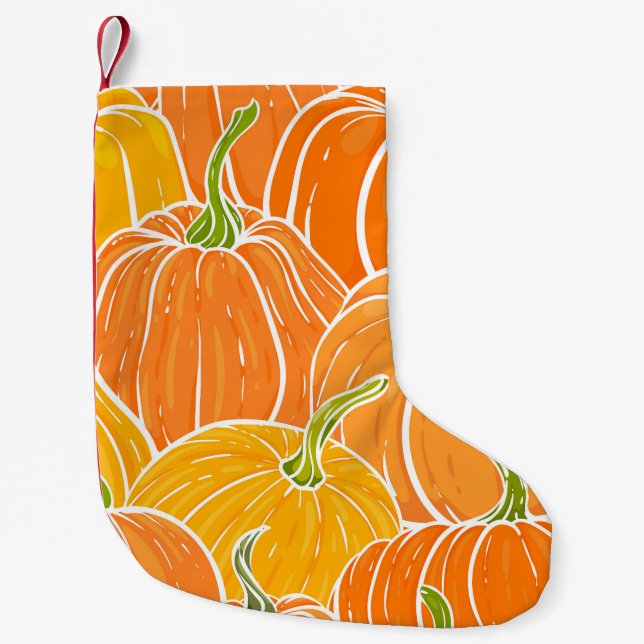Cartoon pumpkin, cute autumn pattern. small christmas stocking (Front)