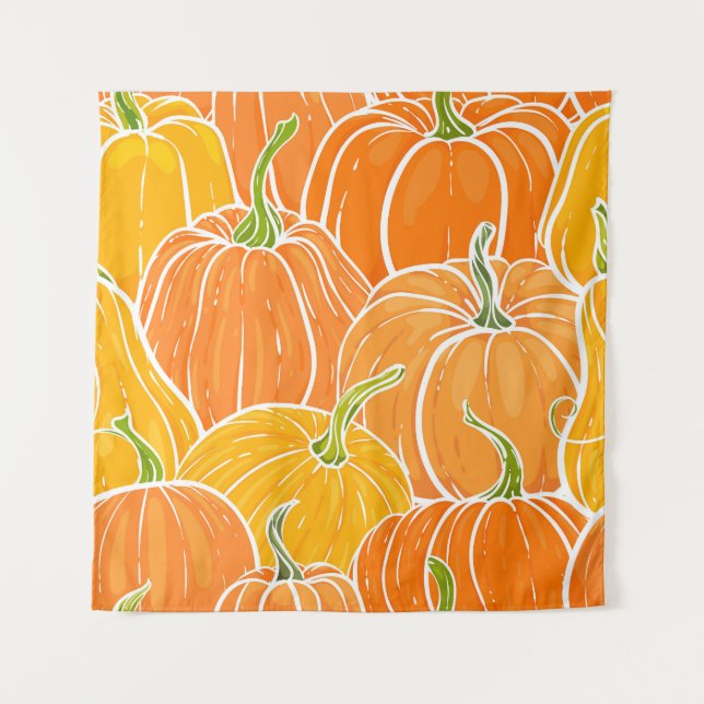 Cartoon pumpkin, cute autumn pattern. tapestry (Front)