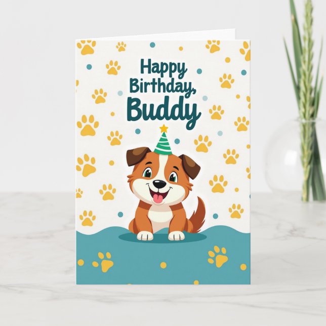 Cartoon Pup Birthday Card (Front)