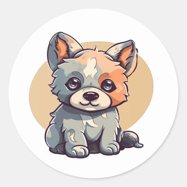 CARTOON PUPPY CLASSIC ROUND STICKER (Front)