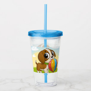 Cartoon Puppy Holding a Colourful Ball Acrylic Tumbler