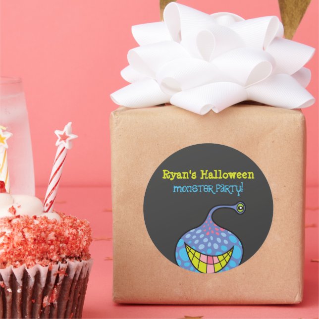 Cartoon Purple Monster Alien Kid's Halloween Party Classic Round Sticker (Party)