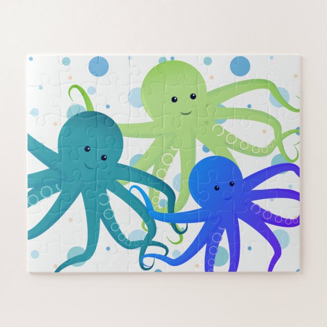 Cartoon Purple Octopus Animal Jigsaw Puzzle (Horizontal)
