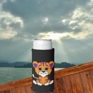 Cartoon Purple & Orange Baby Tiger Seltzer Can Cooler