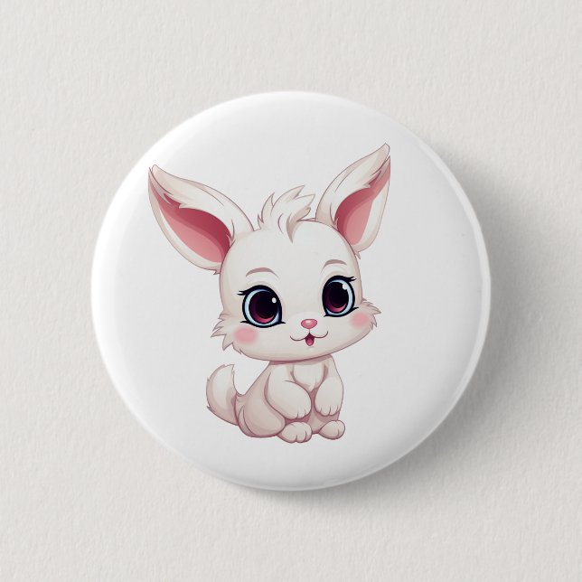 Cartoon rabbit illustration 6 cm round badge (Front)