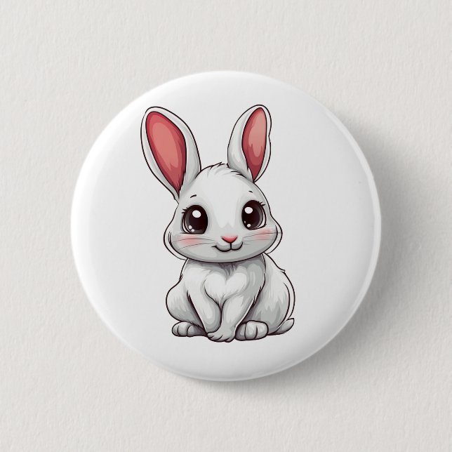 Cartoon rabbit illustration 6 cm round badge (Front)