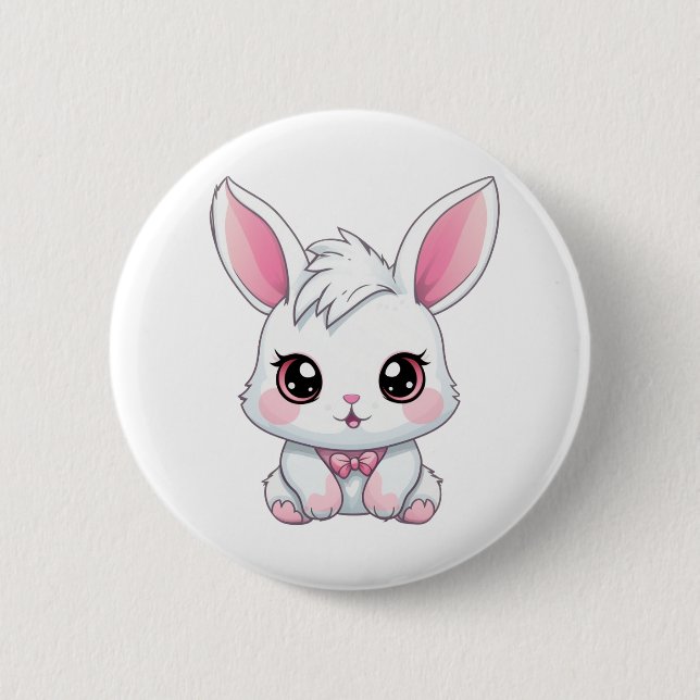 Cartoon rabbit illustration 6 cm round badge (Front)