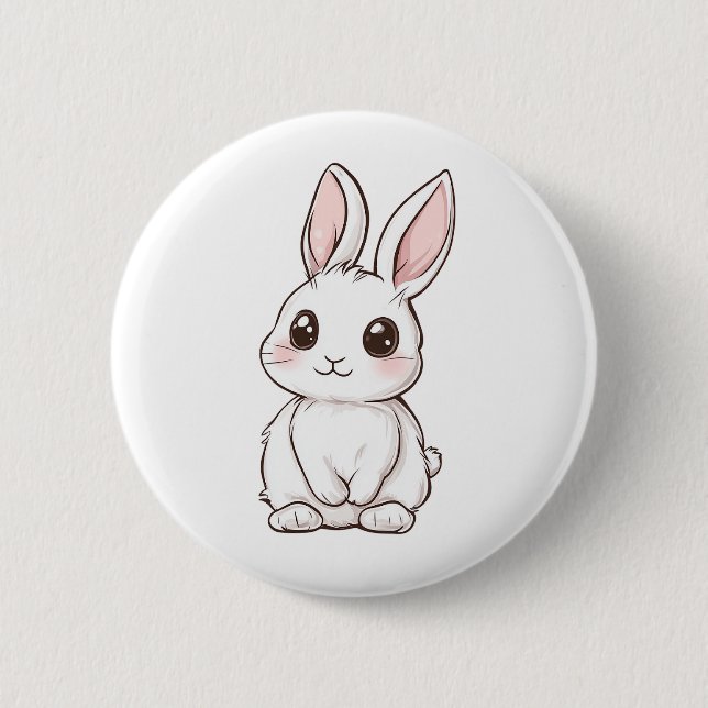 Cartoon rabbit illustration 6 cm round badge (Front)