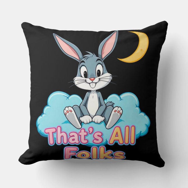 Cartoon Rabbit Sitting on Cloud with Moon Cushion (Front)