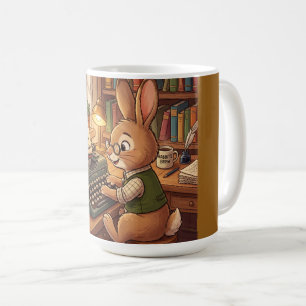 Cartoon Rabbit Typing in a Retro Typewriter Coffee Mug