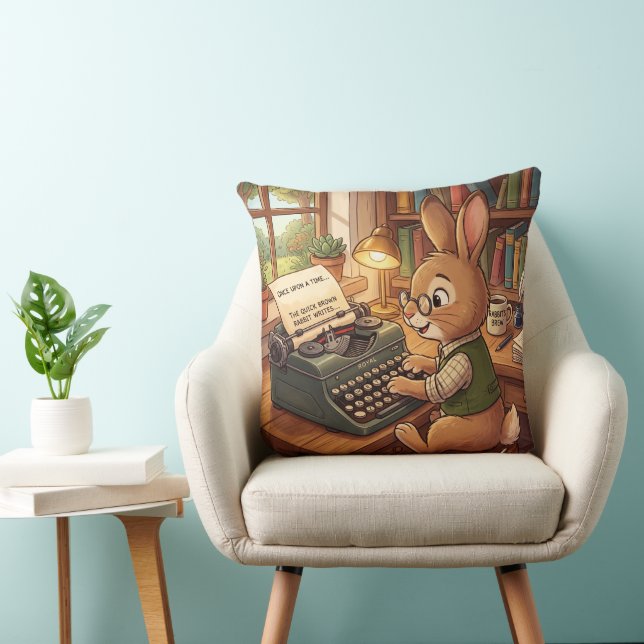 Cartoon Rabbit Typing in a Retro Typewriter Cushion (Chair)