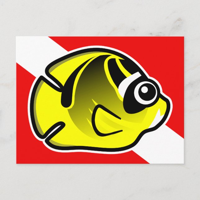 Cartoon Racoon Butterflyfish Dive Flag Postcard (Front)