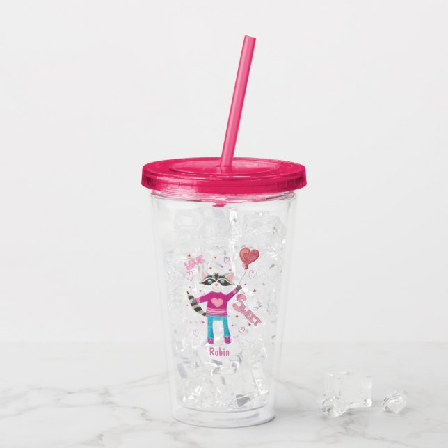 Cartoon racoon kid tumbler (Back Ice)