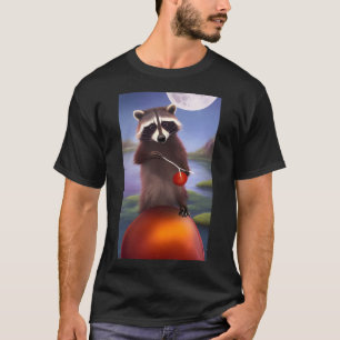 Cartoon Racoon with a Maroon Balloon in a Lagoon T-Shirt