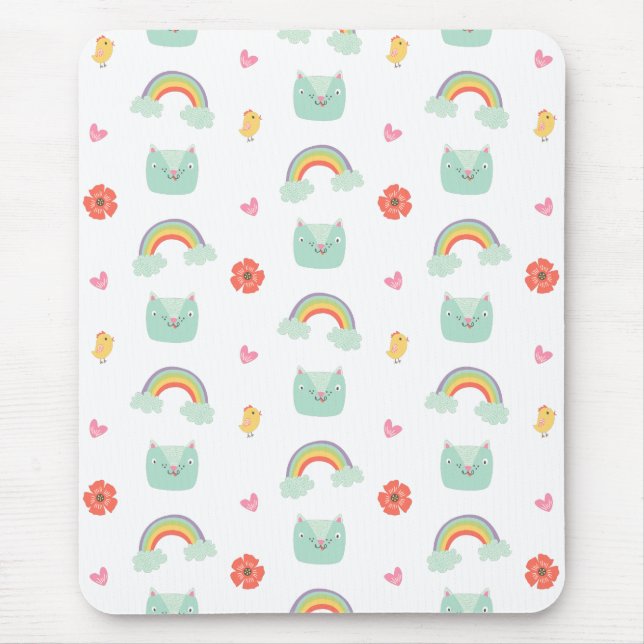 Cartoon Rainbow Cat Pattern Mouse Pad (Front)
